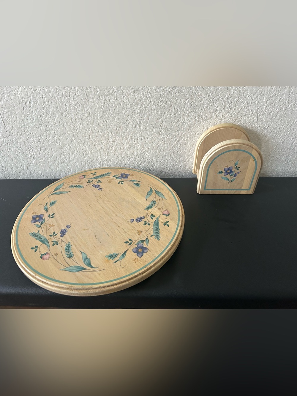 VTG Floral  13” Lazy Susan Turntable W/ Napkin Holder Cottagecore Grannycore